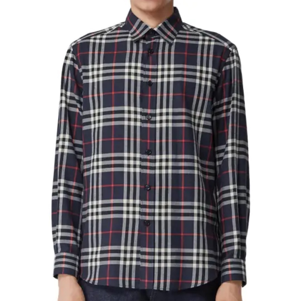 Burberry Men's Chambers Check Flannel Sport Shirt, Navy